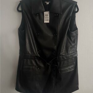 Bar III Faux-Leather Notched Collar Belted Vest, Created for Macy's Medium